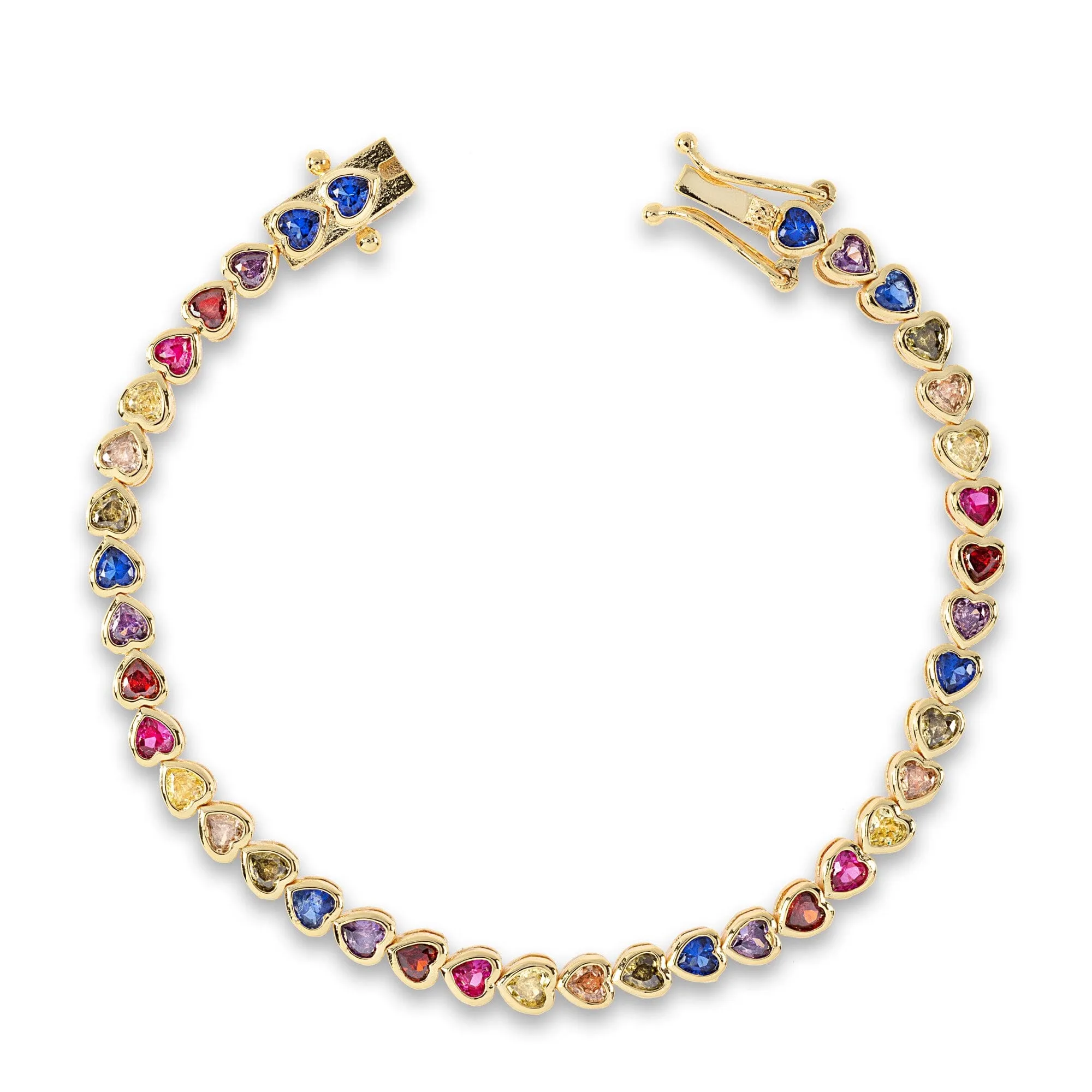 18k Gold Vermeil Multi Gemstone Heart Tennis Bracelet: The Leticia