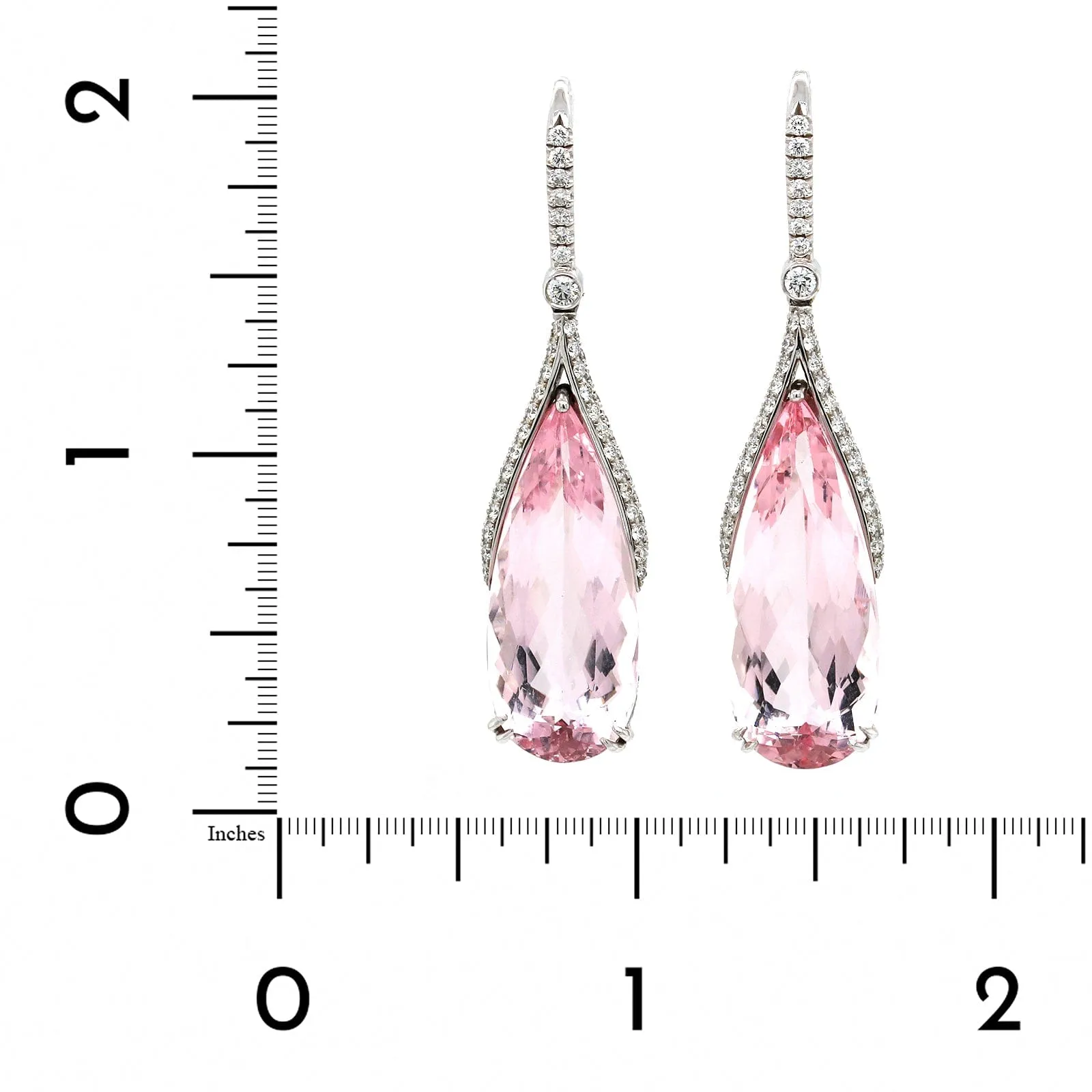 18K White Gold Pear Shape Morganite Drop Earrings