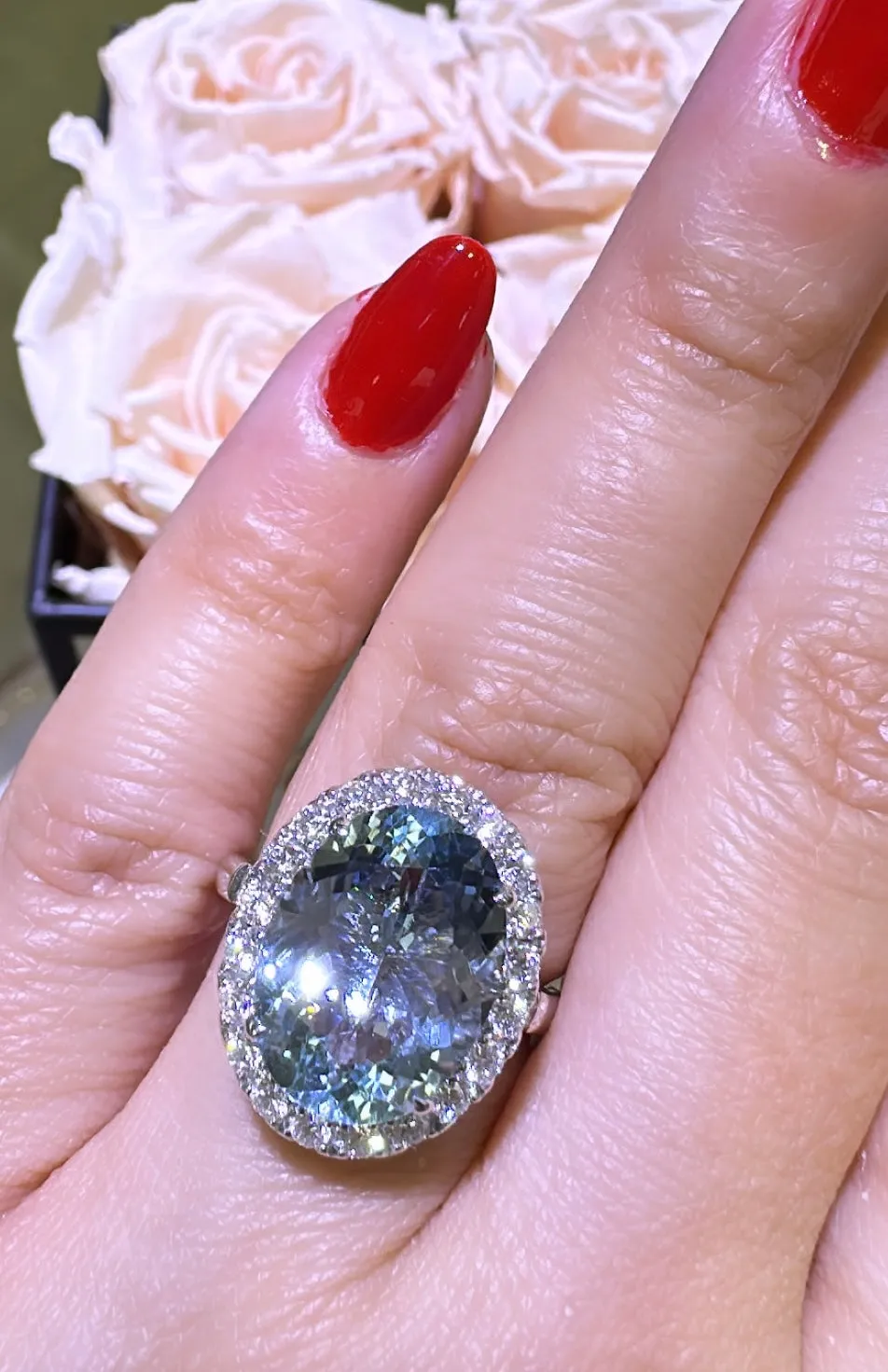 6.40carat Aquamarine & Diamond Cocktail Statement Ring