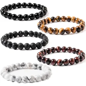 8mm Natural Tiger Eye Stone Stretch Bracelets, Yoga Energy Healing Stone Wrist Bracelets for Womens 5 piece set-1