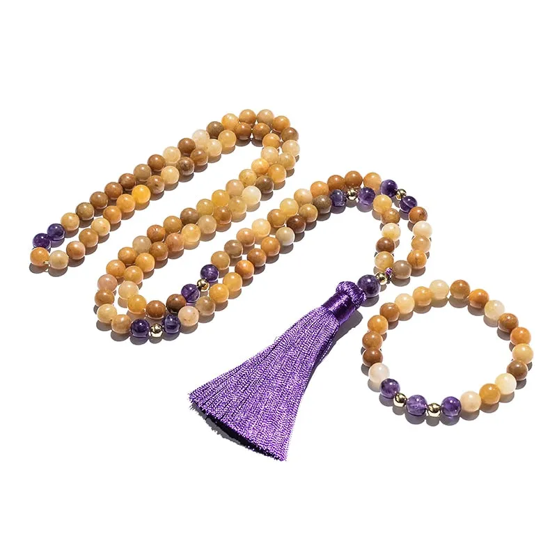 8mm Topaz Amethyst Beads 108 Mala Necklace Meditation Yoga Prayer Jewelry Japamala Rosary Set
