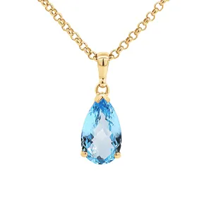 9ct Yellow Gold Blue Topaz Pear Pendant