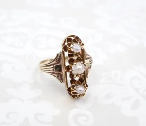 Antique 10k Yellow Gold Victorian Seed Pearl Cocktail Ring Size 6.25 RG4264