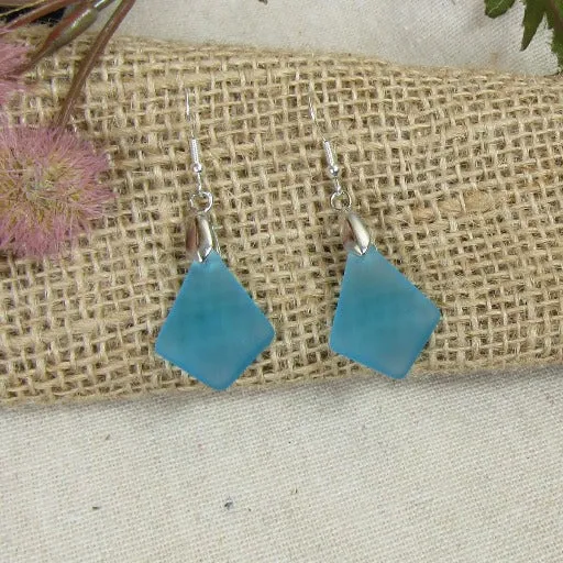 Aqua Sea Glass & Silver Earrings