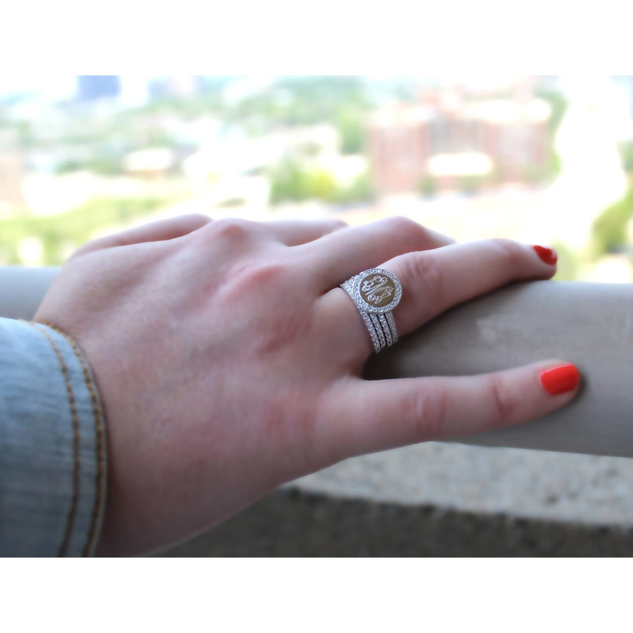Monogram Stacking Rings in Gold with Cubic Zirconia