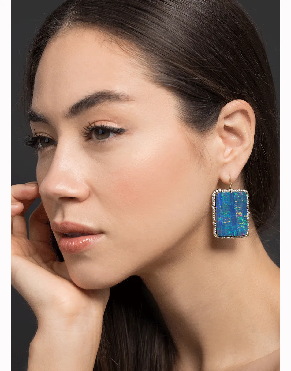 Opal and Round Brilliant Cut Diamond Drop Earrings