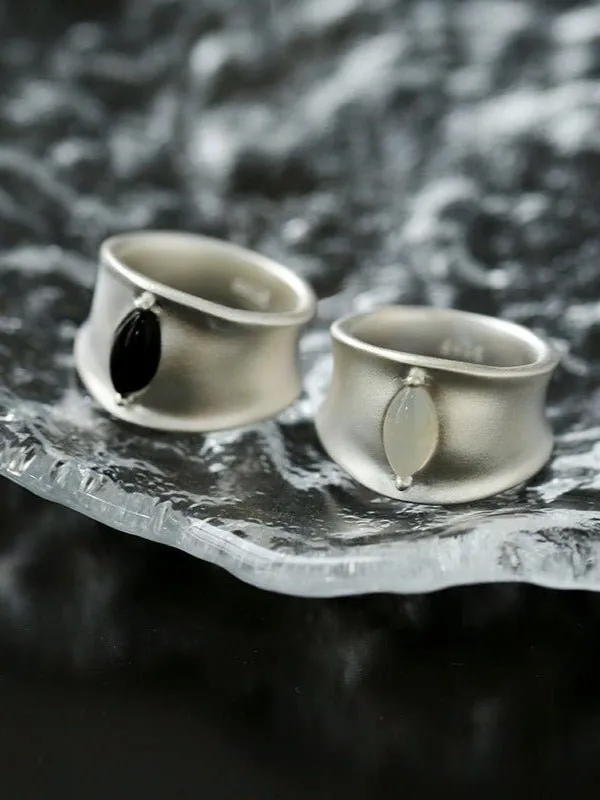 Pure Silver Black Hole Ring-Black Agate/White Chalcedony