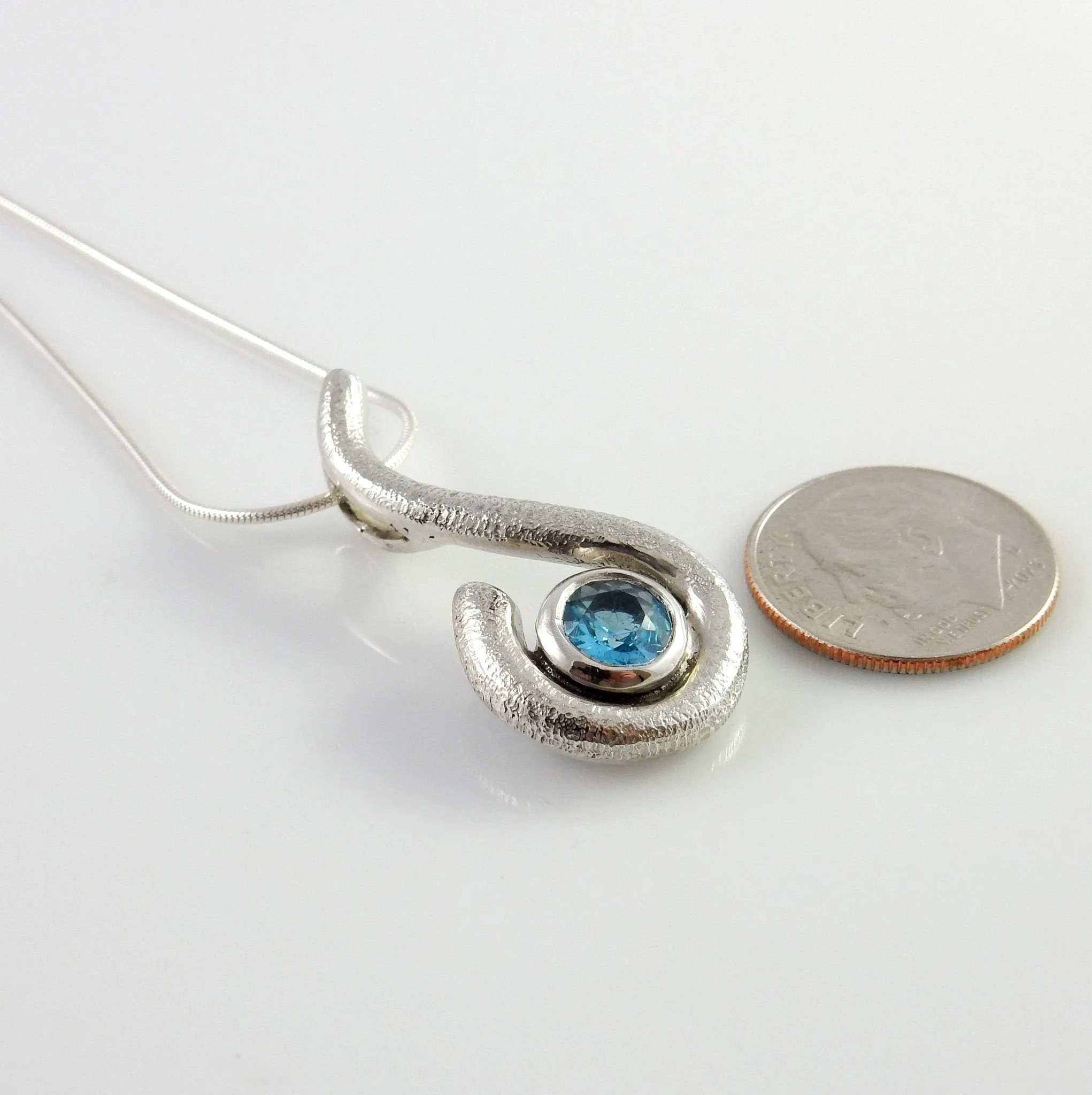 Sterling Silver Blue Topaz Handmade Textured Pendant