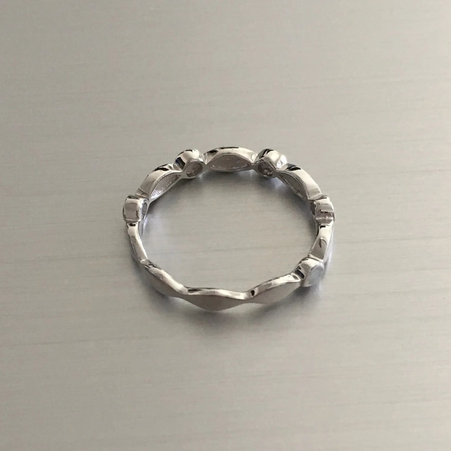 Sterling Silver Diamond Shape and Circle White Lab Opal Ring, Wedding Band, Silver Ring, Opal Ring