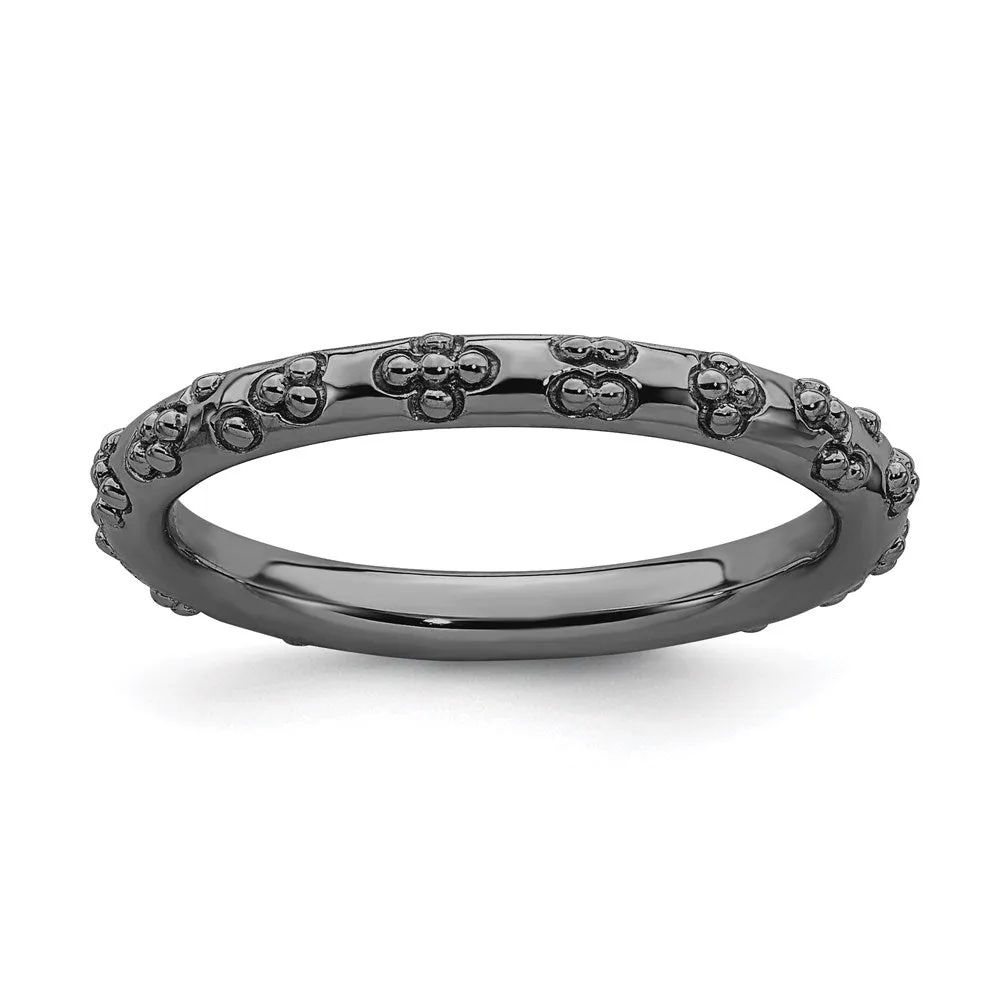Sterling Silver Stackable Expressions Black-plated Textured Ring | QSK1616