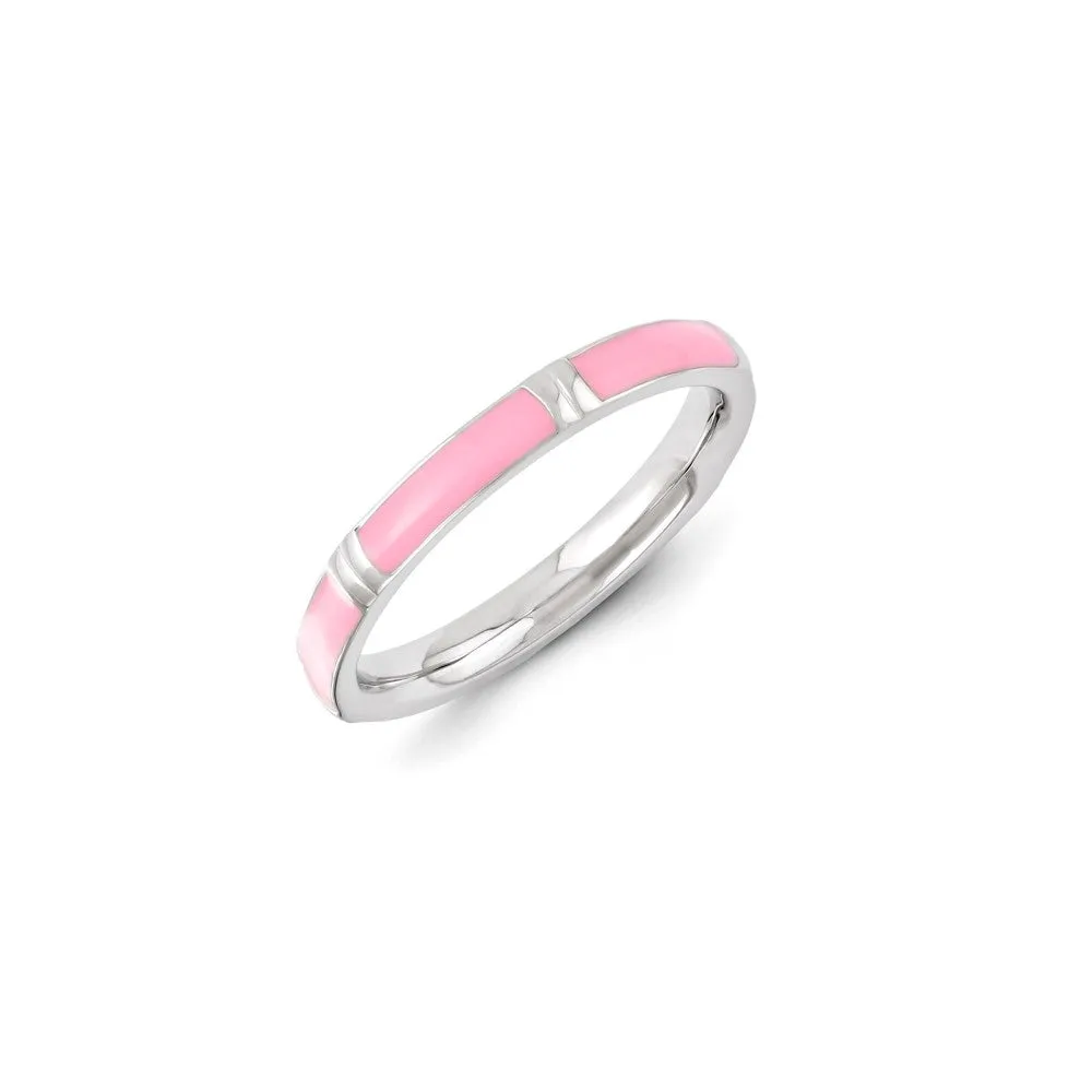 Sterling Silver Stackable Expressions Pink Enameled Ring | QSK1364