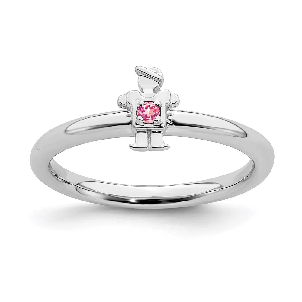 Sterling Silver Stackable Expressions Rhodium Pink Tourmaline Boy Ring | QSK1920