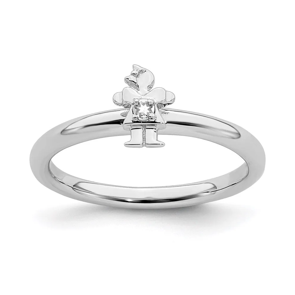 Sterling Silver Stackable Expressions Rhodium White Topaz Girl Ring | QSK1926