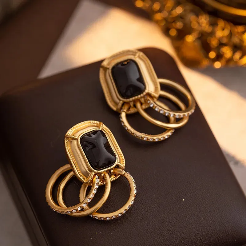 VAIGE Retro Multi-Hoop Geometric Square Earrings in Gold and Silver